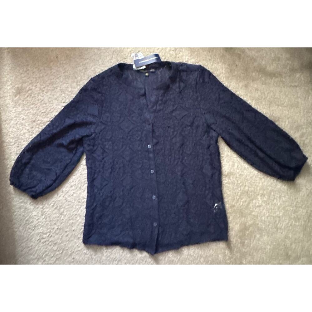 Adrienne Vittadini Eyelet navy blouse Women’s small Brand New Nwts
